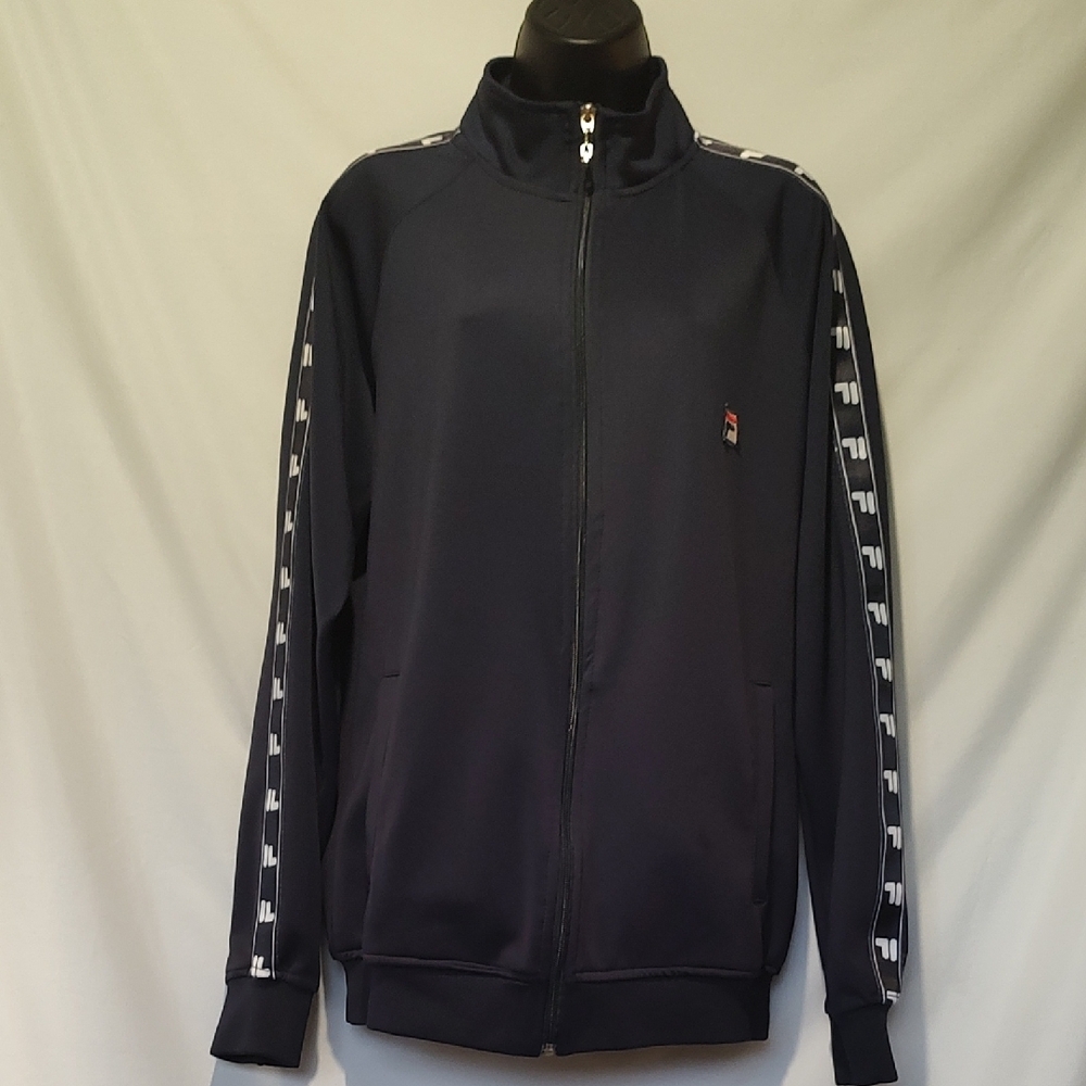 Dark Blue Track Jacket with Logo Stripes
